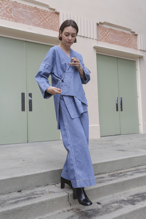 Caron Callahan Carson Kimono in Blue Denim Caron Callahan Carson Kimono in Blue Denim