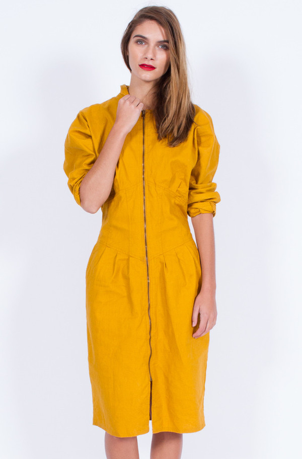 Yo Vintage! MUSTARD ZIPPER DRESS (MEDIUM) Yo Vintage! MUSTARD ZIPPER DRESS (MEDIUM)