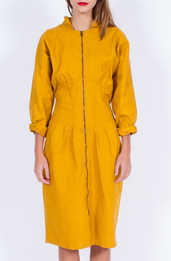 Yo Vintage! MUSTARD ZIPPER DRESS (MEDIUM) Yo Vintage! MUSTARD ZIPPER DRESS (MEDIUM)