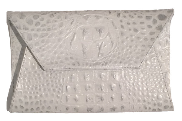 Oliveve cleo envelope clutch in white/silver hornback embossed cow leather Oliveve cleo envelope clutch in white/silver hornback embossed cow leather