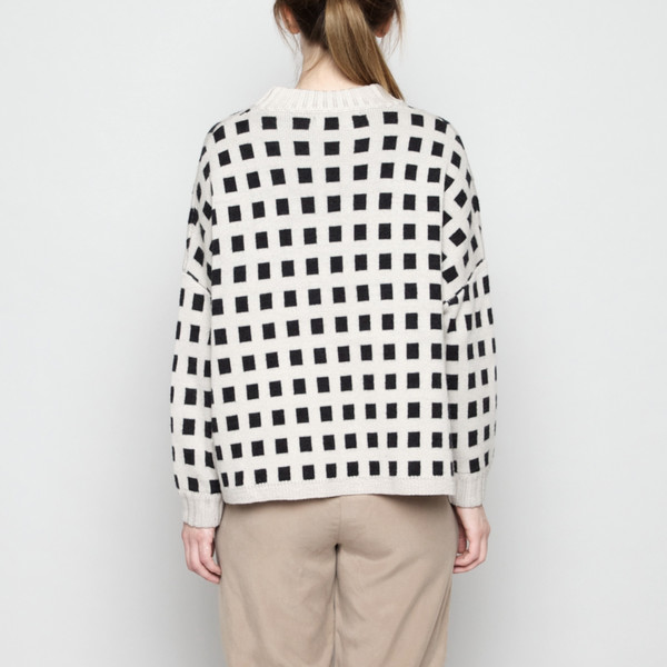7115 by Szeki Mock-Neck Merino Plaid Sweater - Beige + Charcoal FW16 7115 by Szeki Mock-Neck Merino Plaid Sweater - Beige + Charcoal FW16