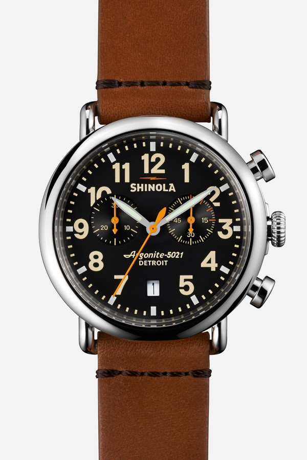 Shinola The Runwell Chrono 41mm in black & tan Shinola The Runwell Chrono 41mm in black & tan