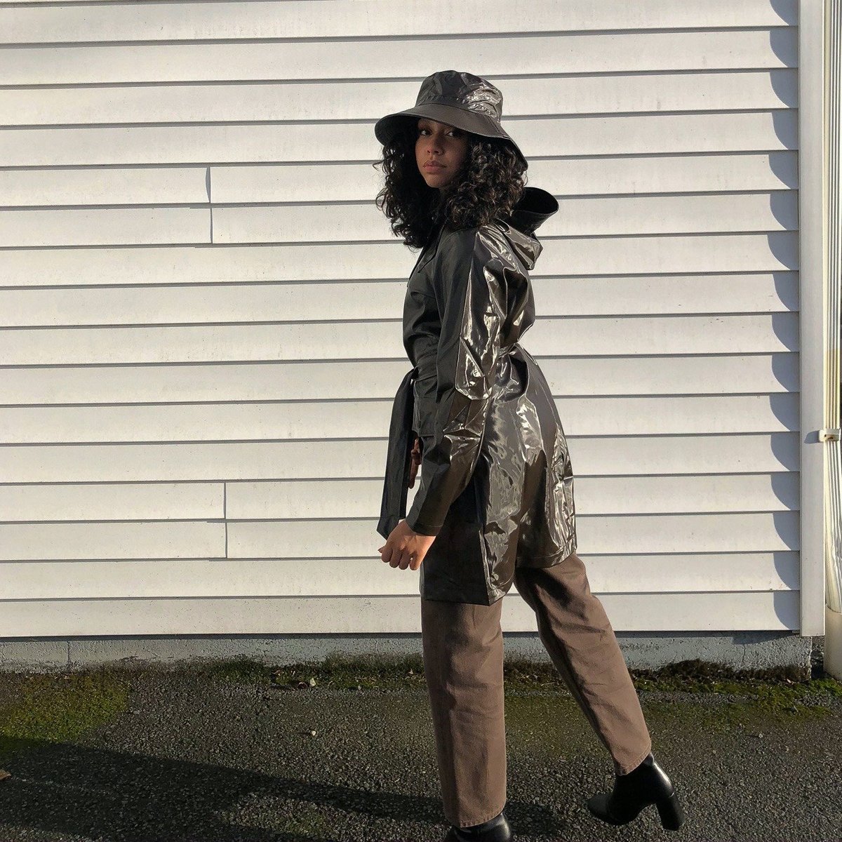 Rains Shiny Belt Jacket - Brown 