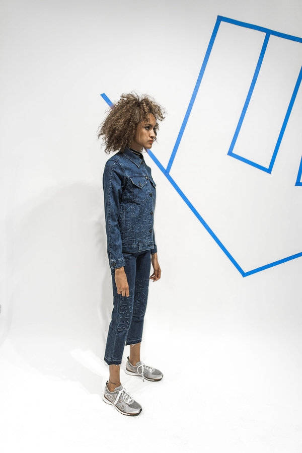 Alyssa Less Debbie Jacket - Blue Floating Shapes Alyssa Less Debbie Jacket - Blue Floating Shapes