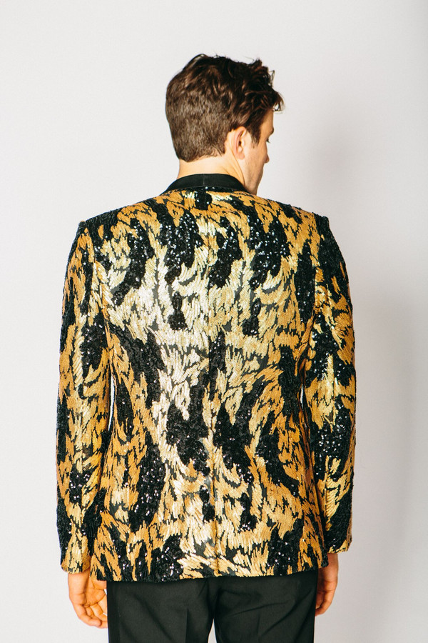 Men's Any Old Iron Black and Gold Sequin Blazer Men's Any Old Iron Black and Gold Sequin Blazer