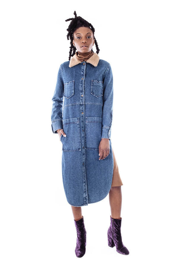 Nanushka Solo Long Denim Shirt Jacket Nanushka Solo Long Denim Shirt Jacket