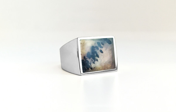 Unisex Legier Moss Agate Stone Signet Ring Unisex Legier Moss Agate Stone Signet Ring