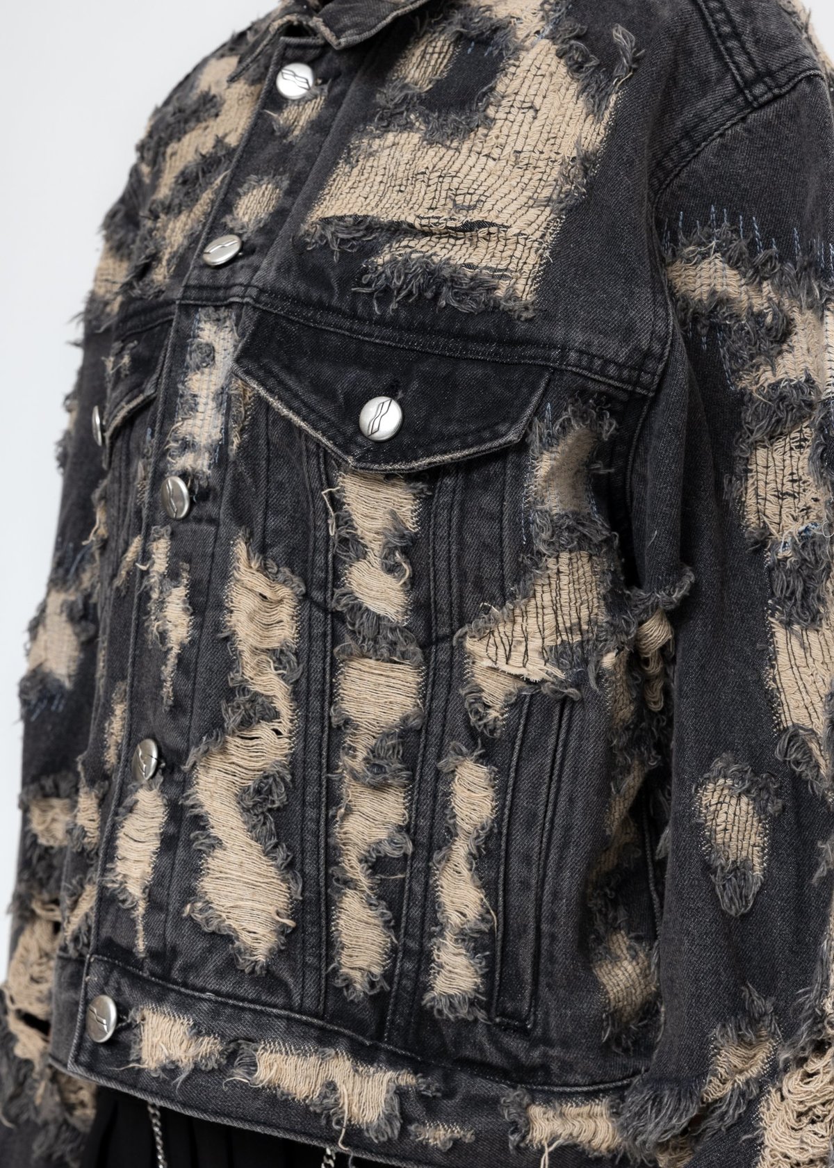 we11done Destroyed Denim Jacket Black Garmentory