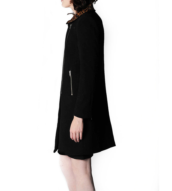Mason By Michelle Mason Black Moto Coat with Pony Hair Lapel Mason By Michelle Mason Black Moto Coat with Pony Hair Lapel
