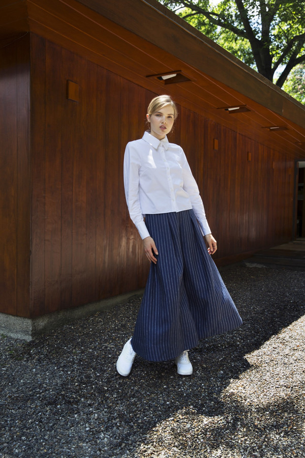 UNIFORME Caro Palazzo Pants - Holland & Sherry Indigo Stripe Linen UNIFORME Caro Palazzo Pants - Holland & Sherry Indigo Stripe Linen