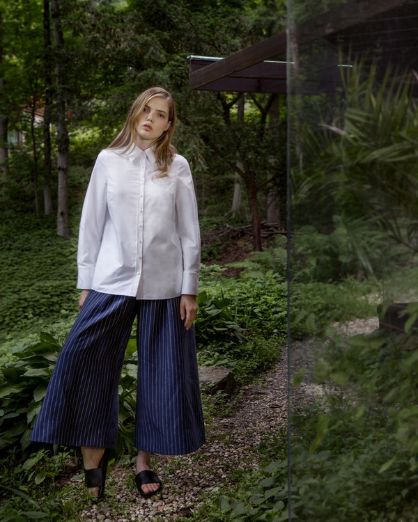 UNIFORME Caro Palazzo Pants - Holland & Sherry Indigo Stripe Linen UNIFORME Caro Palazzo Pants - Holland & Sherry Indigo Stripe Linen