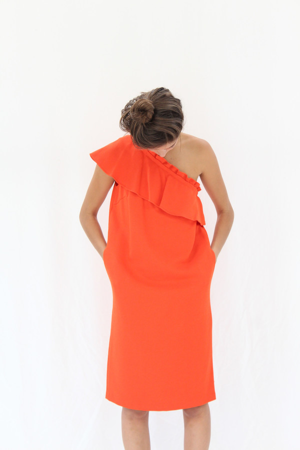 Apiece Apart Reina One Arm Ruffle Dress Persimmon Apiece Apart Reina One Arm Ruffle Dress Persimmon