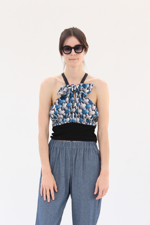 Hui Hui Beach Top Romantic Mesh Print Blue Hui Hui Beach Top Romantic Mesh Print Blue