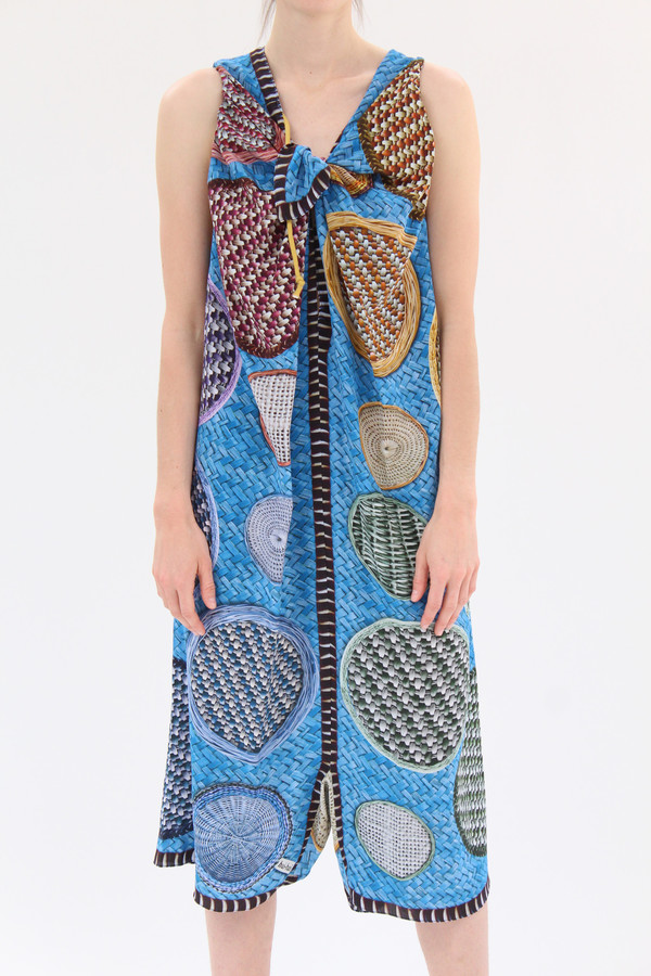 Hui Hui Silk Overall Dress Blue Basket Print Hui Hui Silk Overall Dress Blue Basket Print