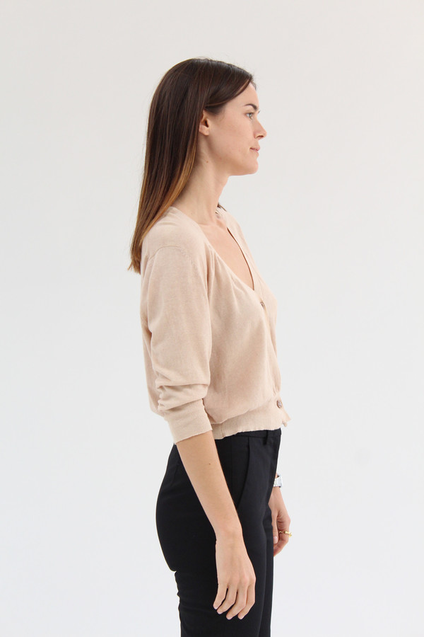 Beklina 3/4 Cotton Knit Cardigan Cashew Beklina 3/4 Cotton Knit Cardigan Cashew