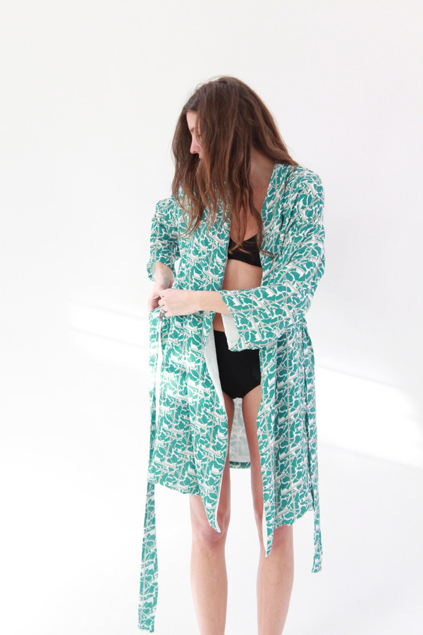 Beklina Silk Robe Collage Print Beklina Silk Robe Collage Print