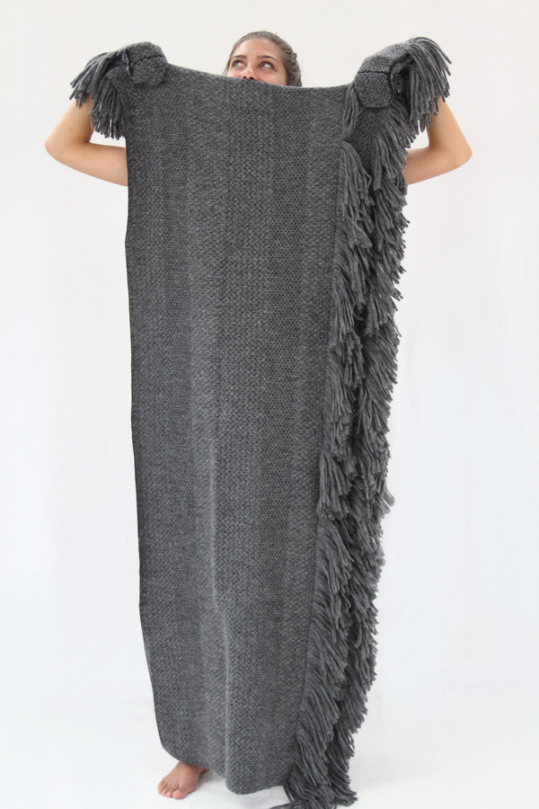 Rachel Comey Fringe Scarf / Wrap In Blue Or Grey Rachel Comey Fringe Scarf / Wrap In Blue Or Grey