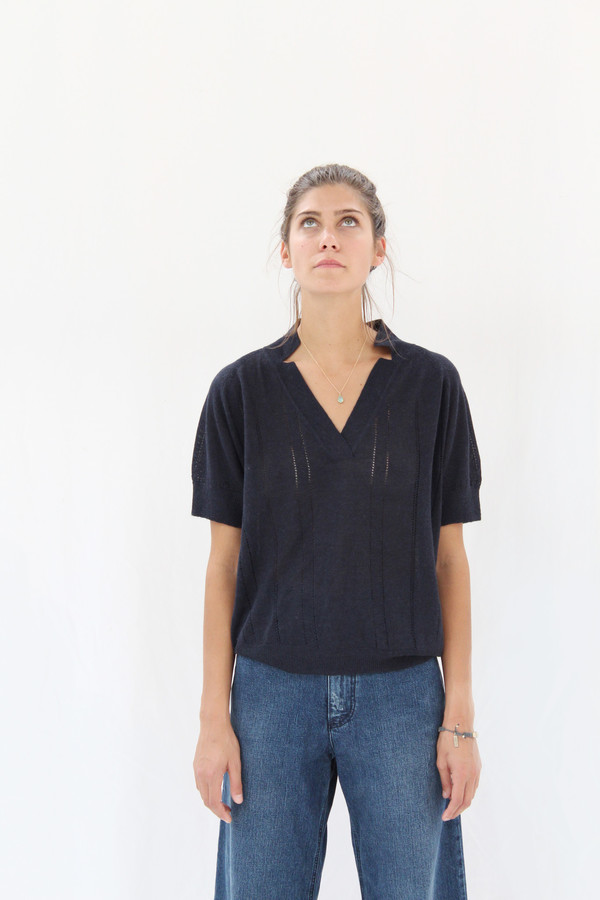 Rachel Comey Knit Polo Navy Rachel Comey Knit Polo Navy