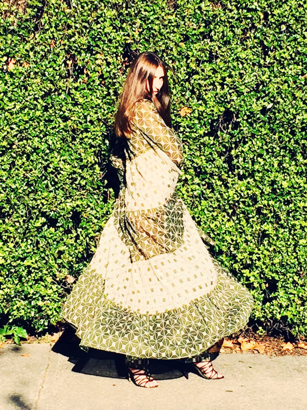 Yvonne S Sheer Maxi Hippy Dress - Khaki Green Block Yvonne S Sheer Maxi Hippy Dress - Khaki Green Block