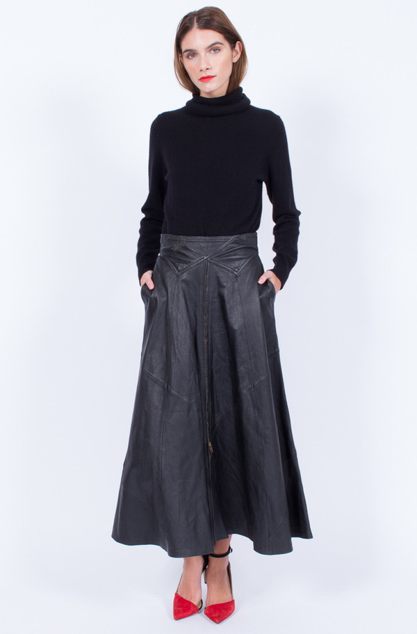 Yo Vintage! BLACK ZIPPER LEATHER SKIRT Yo Vintage! BLACK ZIPPER LEATHER SKIRT
