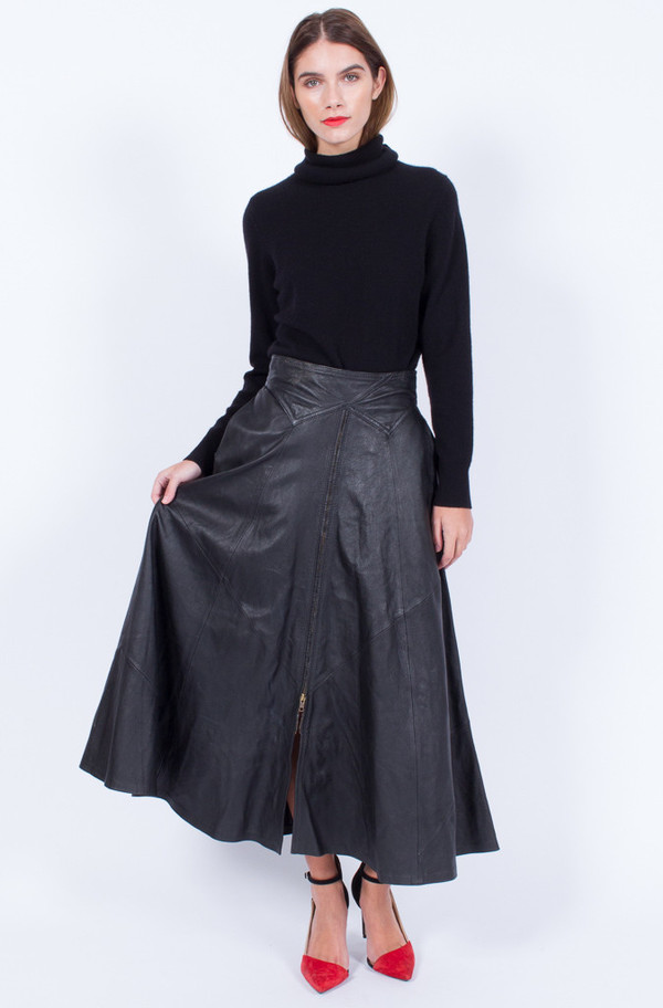 Yo Vintage! BLACK ZIPPER LEATHER SKIRT Yo Vintage! BLACK ZIPPER LEATHER SKIRT