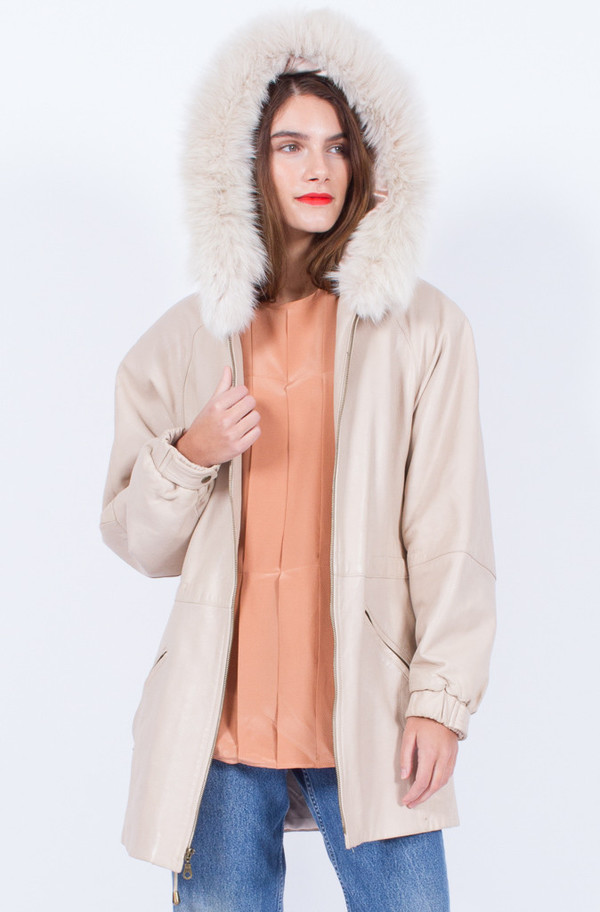 Yo Vintage! LEATHER AND FUR BLUSH JACKET Yo Vintage! LEATHER AND FUR BLUSH JACKET