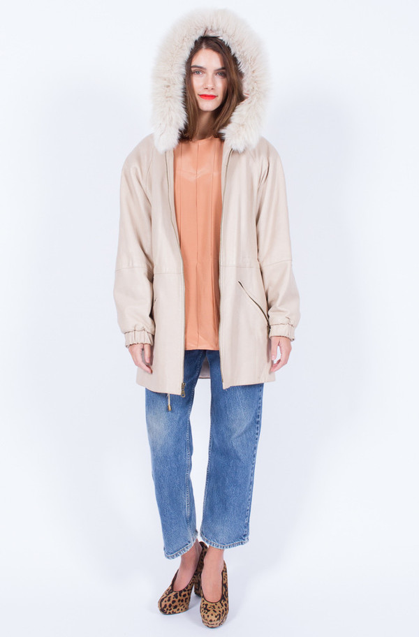 Yo Vintage! LEATHER AND FUR BLUSH JACKET Yo Vintage! LEATHER AND FUR BLUSH JACKET