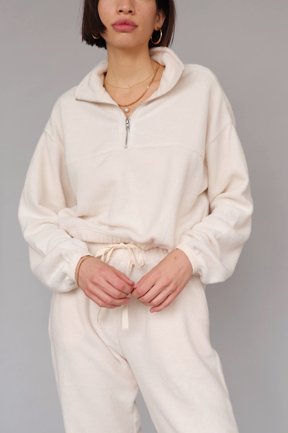 cropped fleece half zip