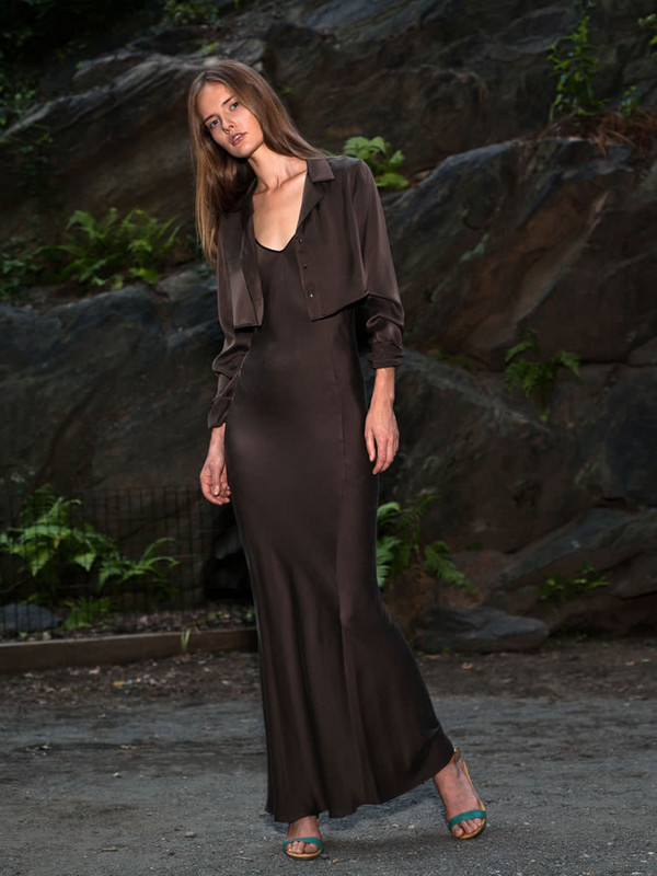 AwaveAwake Silk Bias Cut Slip Dress in Brown AwaveAwake Silk Bias Cut Slip Dress in Brown