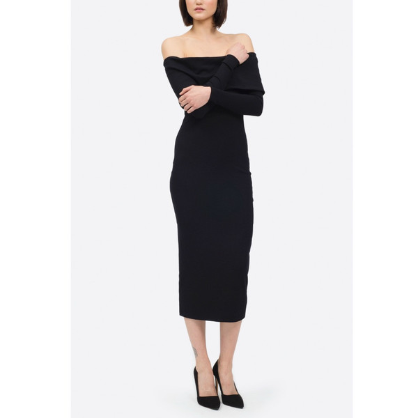 Nadia Tarr Black Rib Off The Shoulder Long Sleeve Pencil Dress Nadia Tarr Black Rib Off The Shoulder Long Sleeve Pencil Dress