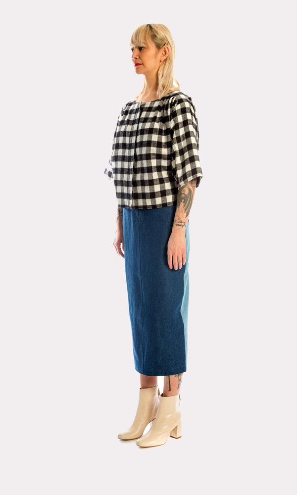 KURT LYLE Trinity Reversible Blouse in Black/White Check KURT LYLE Trinity Reversible Blouse in Black/White Check