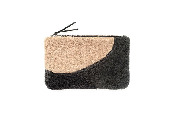 PURPLE BLOCKS PATCHWORK SHEEPSKIN CLUTCH PURPLE BLOCKS PATCHWORK SHEEPSKIN CLUTCH