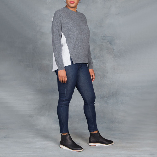 Duffy Cashmere Grey Color Block Pullover Sweater Duffy Cashmere Grey Color Block Pullover Sweater