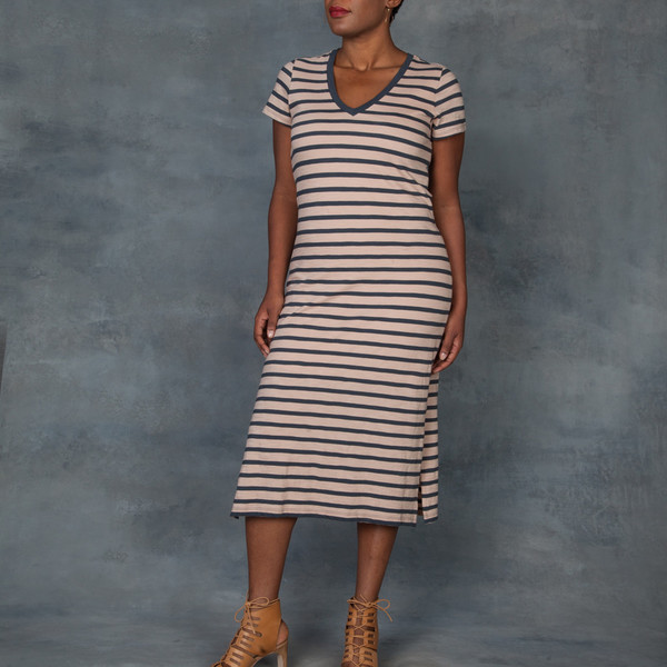 Skin Kara V Neck Maxi T-Shirt Stripped Dress Skin Kara V Neck Maxi T-Shirt Stripped Dress