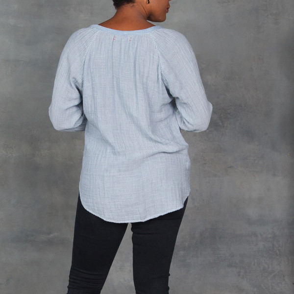 Xirena Dual Striped Gauze Hemmingway Henley in Mercury Xirena Dual Striped Gauze Hemmingway Henley in Mercury