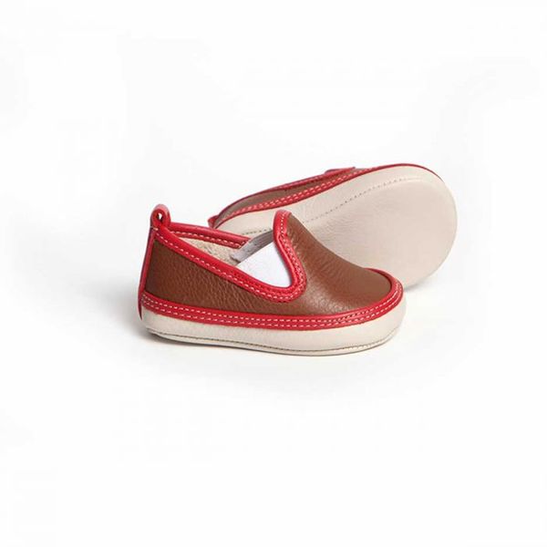 Little Lulu's Brown and Red Dexter Slip On Trainers Little Lulu's Brown and Red Dexter Slip On Trainers