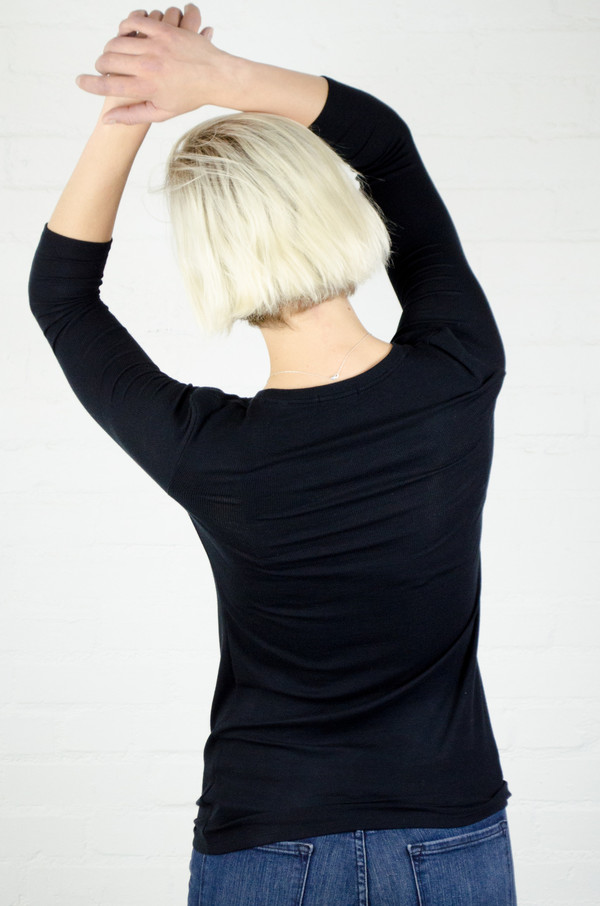 ATM Anthony Thomas Melillo ATM Black 3/4 Sleeve Ballet Neck Rib Top ATM Anthony Thomas Melillo ATM Black 3/4 Sleeve Ballet Neck Rib Top