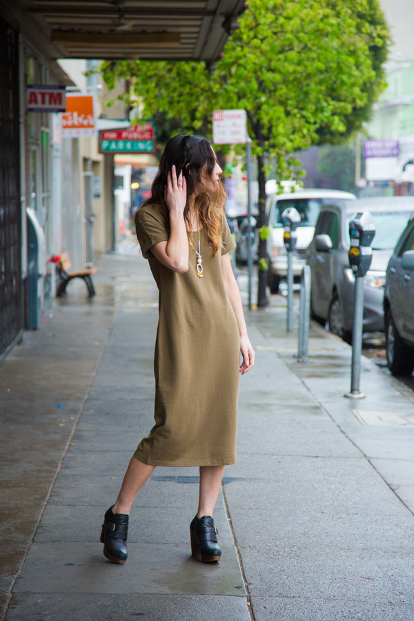 Ali Golden Roll Sleeve T-shirt Dress - Olive Ali Golden Roll Sleeve T-shirt Dress - Olive