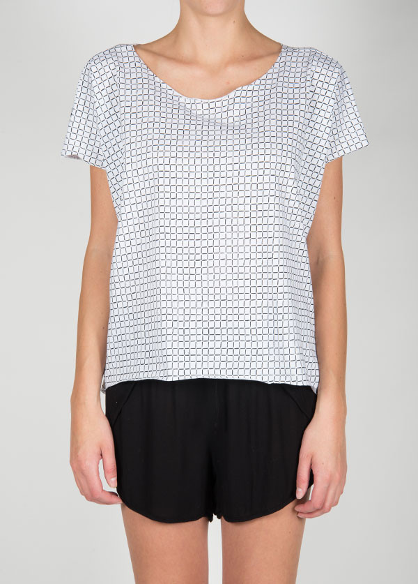 Ilana Kohn - Jersey Tee in White Grid Ilana Kohn - Jersey Tee in White Grid