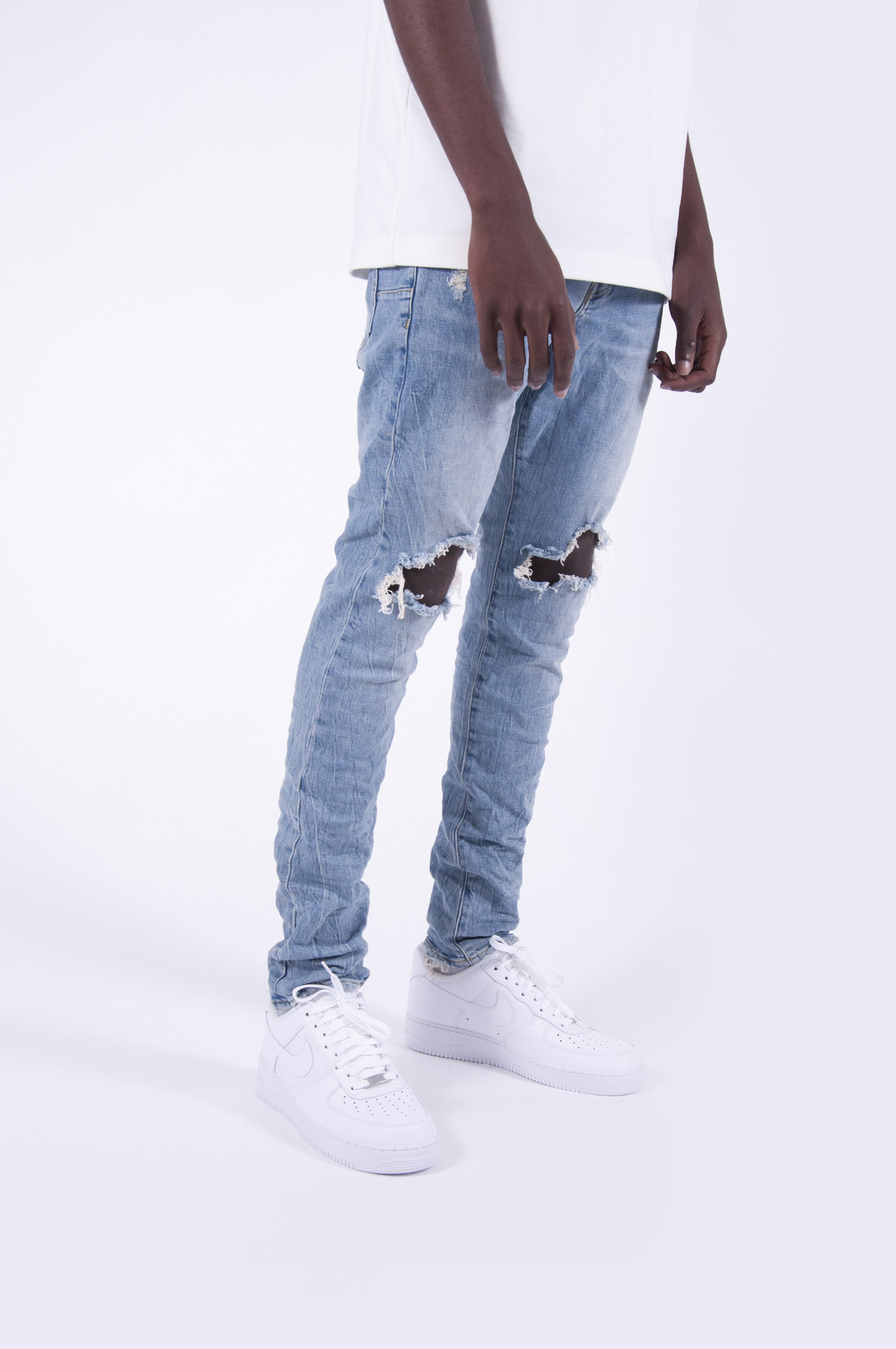 Dropped Fit Denim Light Indigo Ripped 