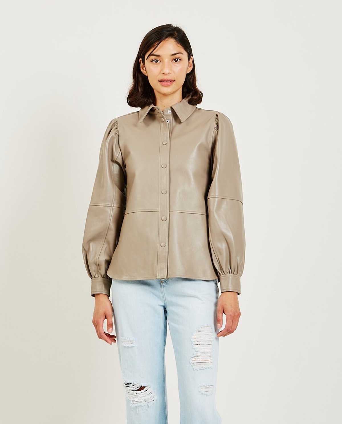 Ganni Lamb Leather Shirt - Fossil 