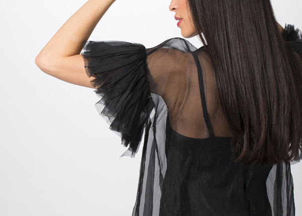 Louiza Babouryan Ruffle Sleeve Dress with Slip Louiza Babouryan Ruffle Sleeve Dress with Slip