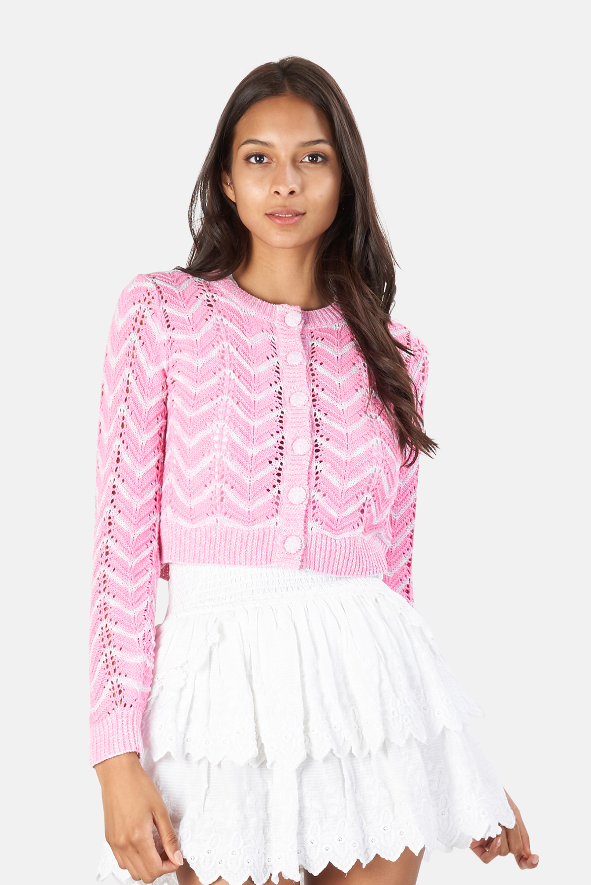 LoveShackFancy Melrose Cropped Cardigan Sweater Amor Pink Garmentory