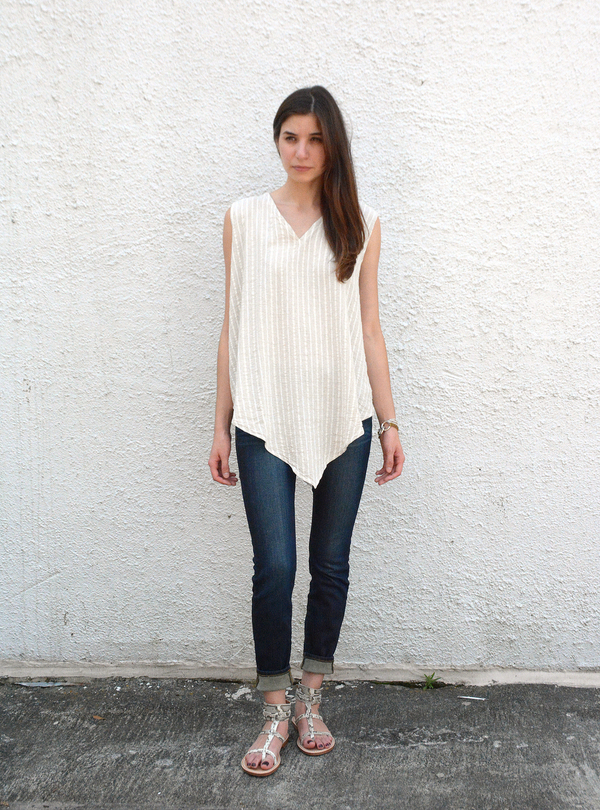 Tienda Ho Monsoon Tank in Striped Linen Tienda Ho Monsoon Tank in Striped Linen