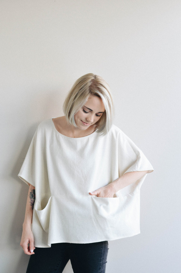 Jamie + The Jones Pocket Box Top, Natural Raw Silk Jamie + The Jones Pocket Box Top, Natural Raw Silk