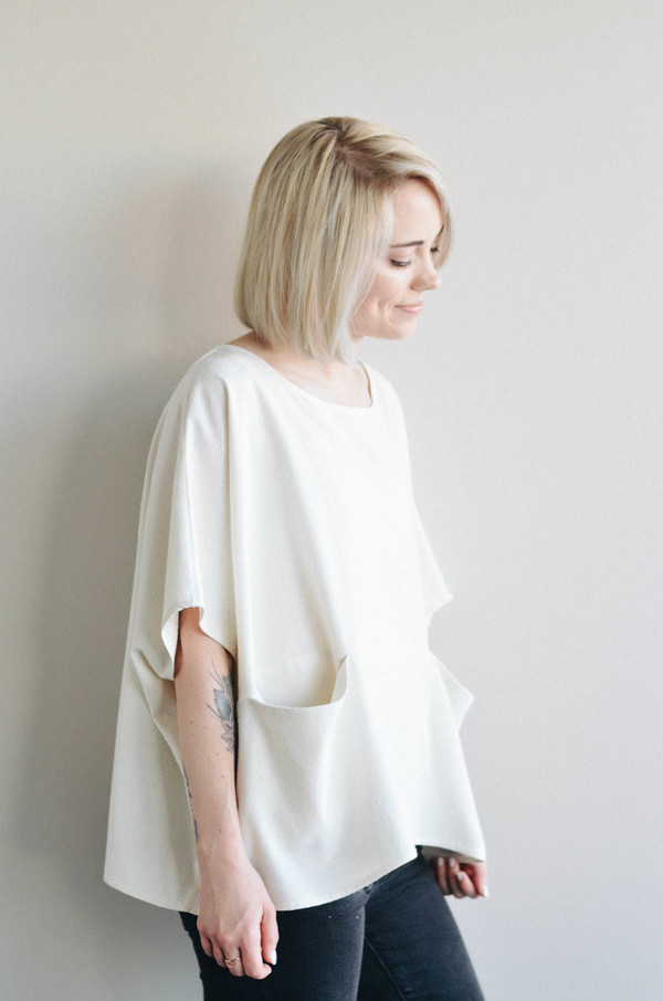 Jamie + The Jones Pocket Box Top, Natural Raw Silk Jamie + The Jones Pocket Box Top, Natural Raw Silk