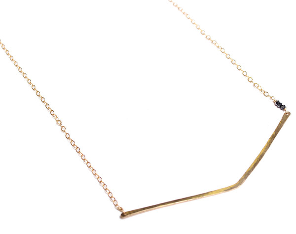 Sarah Dunn Gold Filled V Bar Necklace with Black Spinnel Accents Sarah Dunn Gold Filled V Bar Necklace with Black Spinnel Accents