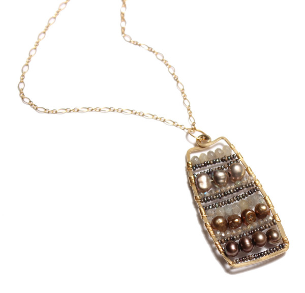 James and Jezebelle Labradroite & Pearl Paddle Necklace James and Jezebelle Labradroite & Pearl Paddle Necklace