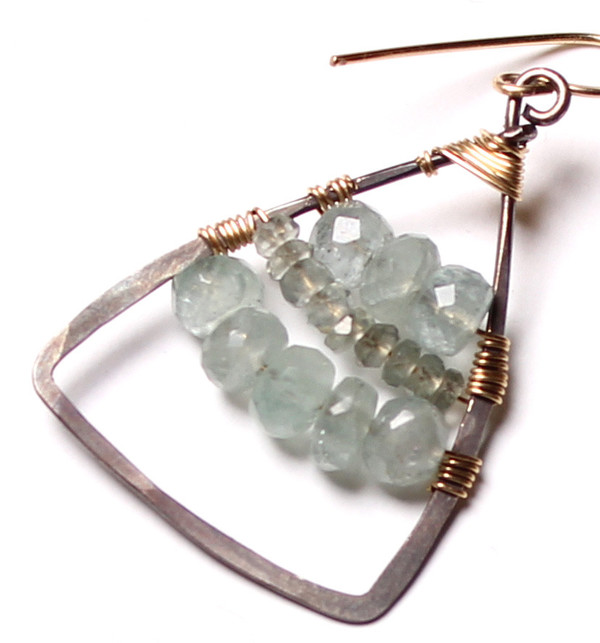 James and Jezebelle Moss Aquamarine Triangle Hoops James and Jezebelle Moss Aquamarine Triangle Hoops