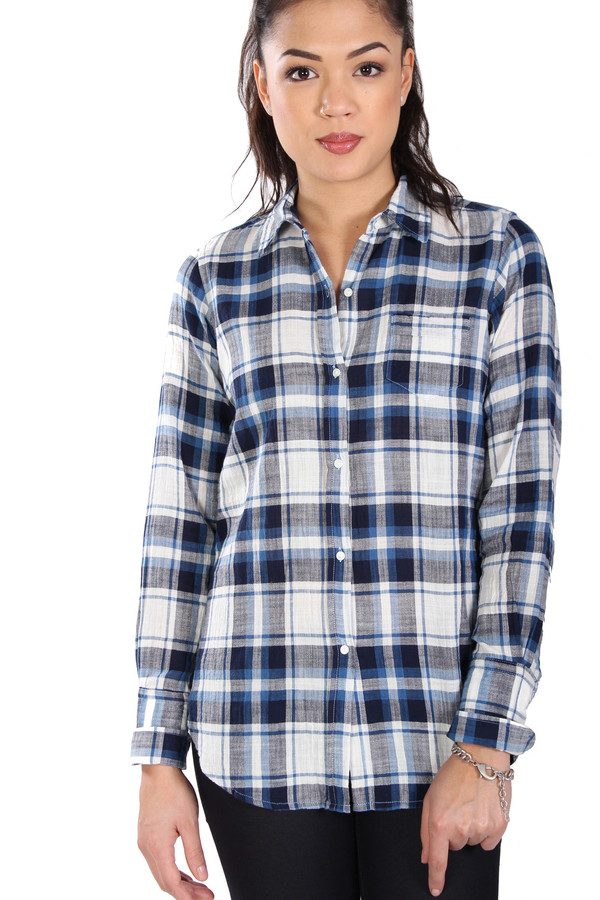 Nili Lotan Shirt Chambray Plaid in Blue Nili Lotan Shirt Chambray Plaid in Blue